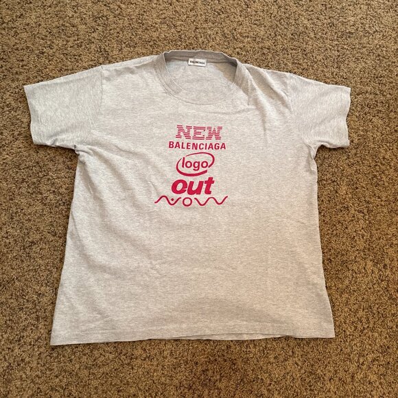 *RARE* Authentic Grey Balenciaga “Out Now” Logo Tee (Wmns L fits Mens XS)